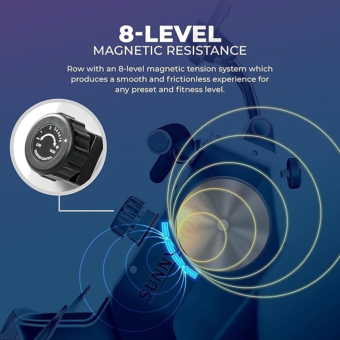 Sunny Health & Fitness Magnetic Rowing Machine for Home Exercise, Quiet & Smooth Rower with Compact Storage and Optional Free SunnyFit App Connectivity