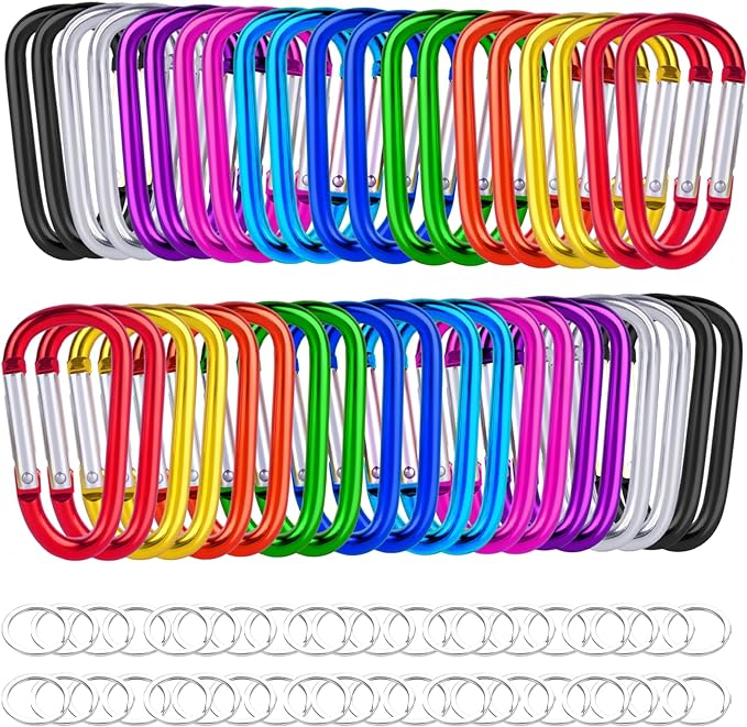40 Pack 2" Aluminum Carabiner Clip D Ring Carabiners Small Carabiner Keychain Spring Snap Hooks, Mini Carabiner Clip Set for Keys, Dog Leash, Camping Hiking Accessories