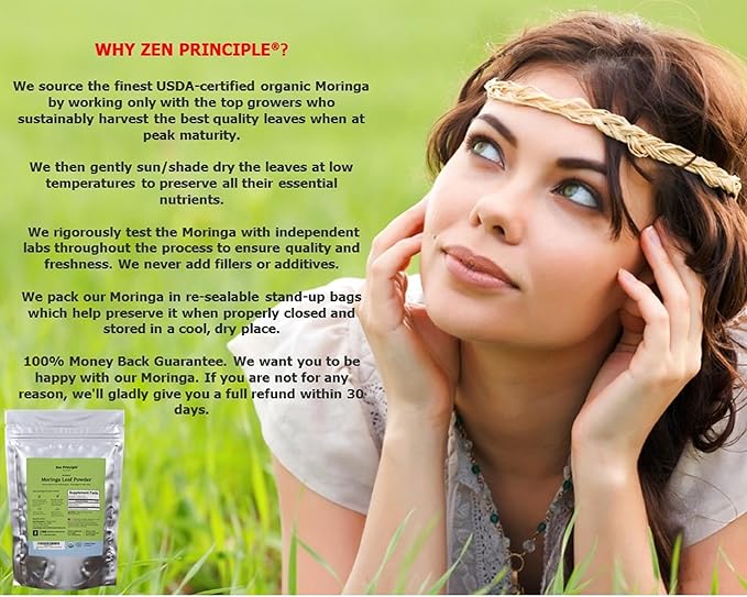 Zen Principle 2-Pack Premium Organic Moringa Oleifera Leaf Powder. USDA Certified Organic.