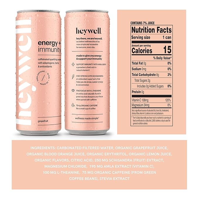 Heywell Sparkling Adaptogenic Drink, Citrus Variety Pack, 12 Fluid Ounce (Pack of 12) - Organic, Non GMO, Vegan, Gluten Free, Dairy Free (12 Pack, Citrus Variety Pack)