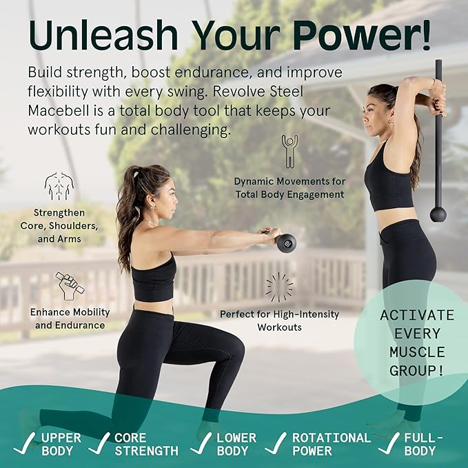 Retrospec Revolve Steel Macebell for Strength Training, Rehabilitation, Stretching, Conditioning and Rotational Training - 5, 7, 10, 15, 20, 30lb Options for Women & Men