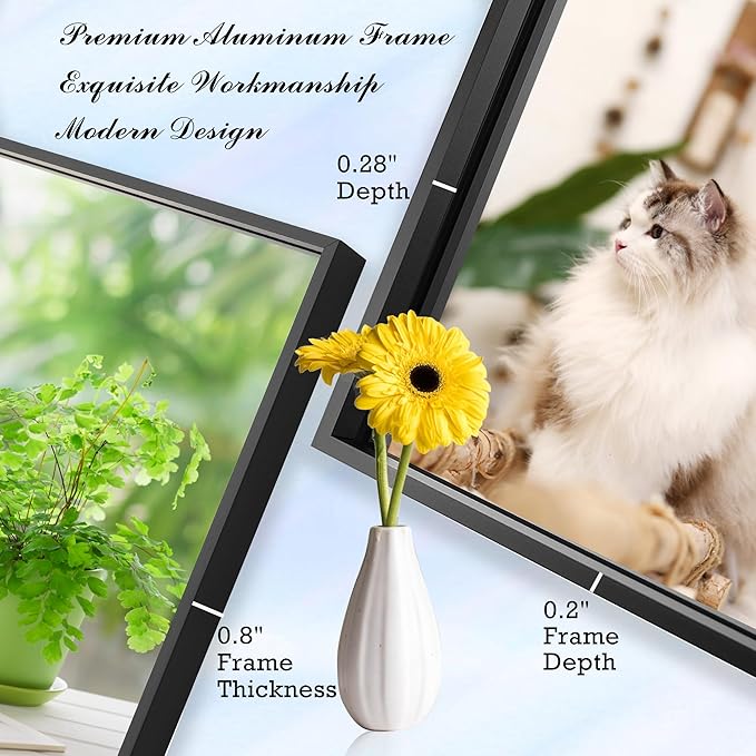 24x32 Inch Black Bathroom Mirror for Wall, Aluminum Frame Rectangle Rectangular Vanity Mirror, Modern Large for Bedroom, Living Room, Horizontal or Vertical