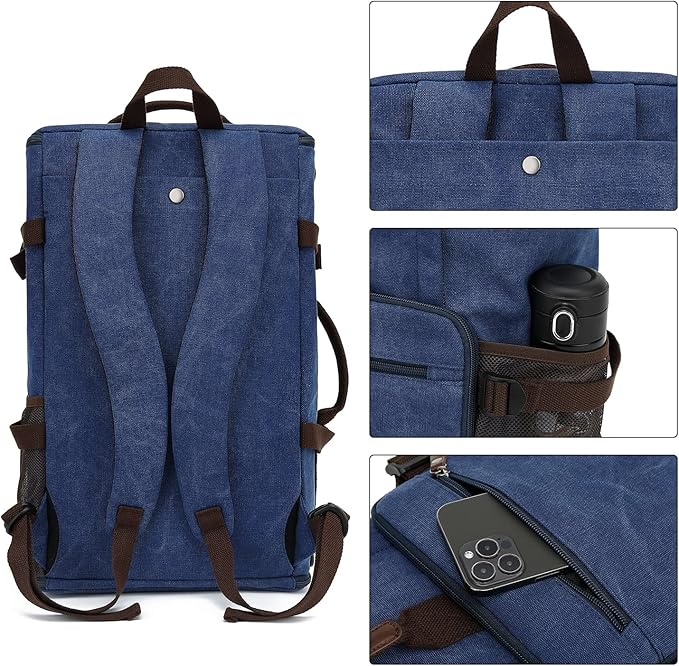 Kalesi Gym Duffle Bag Backpack 4-Way Vintage canvas with Shoes Compartment for travel Sport Hiking laptop (Vintage blue)