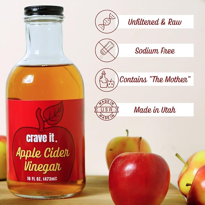Crave It. Apple Cider Vinegar with Mother - Gut Health & Digestion - Made with Utah Honey - 16oz - 2pk