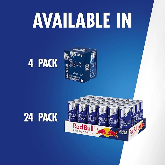 Red Bull Blue Edition Energy Drink, Blueberry, with 80mg Caffeine plus Taurine & B Vitamins, 8.4 Fl Oz, Pack of 24 Cans