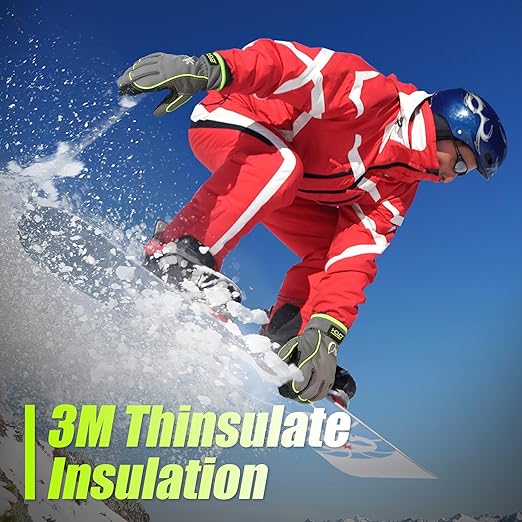 HANDLANDY Waterproof Insulated Work Gloves, 3M Thinsulate Thermal Winter Gloves for Men Women Touch Screen, Warm Ski Snowboard Cold Weather Gloves (Green-men Size, Small)