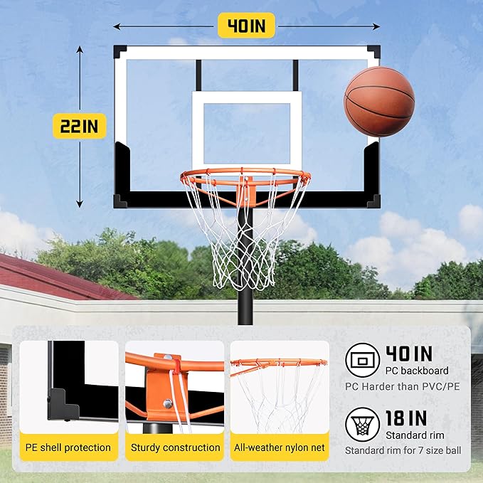 Aimking Basketball Hoop Outdoor 3.3-10FT 5s-Rapid-Adjustable, 40/44 inch Shatterproof Backboard & Enlarged Base, Portable Basketball Hoop & Goal for Kids/Adults/Families in Poolside/Backyard/Indoor