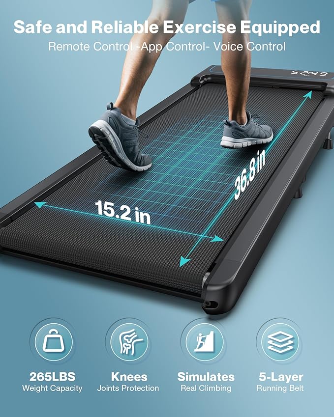 COZYINN 10% Incline Walking Pad - 2.5HP 4MPH/7.6MPH 265/340+lb Capacity Treadmills for Home, Portable Foldable Adjustable Incline Treadmill with Wide Running Area, Mute Control, Works with KINOMAP