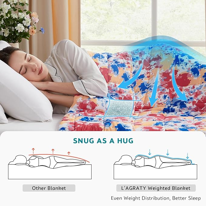 L'AGRATY Weighted Blanket - 60"x80", 15lbs Cooling Breathable Heavy Blanket with Glass Beads for Adult All-Season