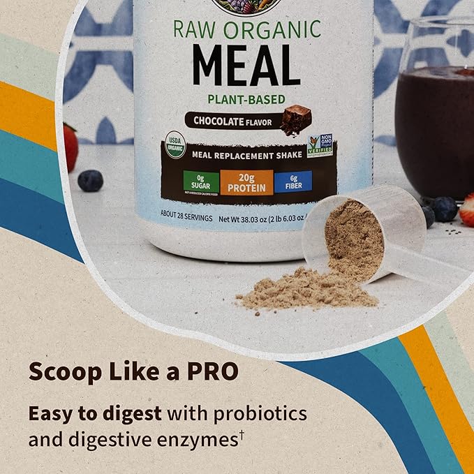 Garden of Life Meal Replacement Shakes, Raw Organic, Chocolate Protein Powder with Plant Based Pea Protein, Sprouts, Greens, Probiotics, Dairy Free 14 Servings