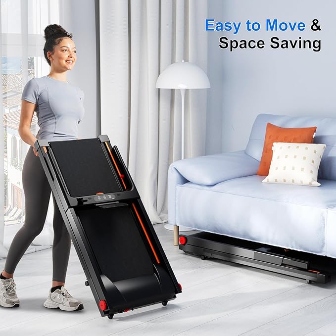 Treadmill with 5% Incline, 300lbs Capacity Folding 15 HP Small Treadmills for Home Portable Running Treadmill with Handles Quiet Brushless Dual Cushion System, Electric Compact Treadmil