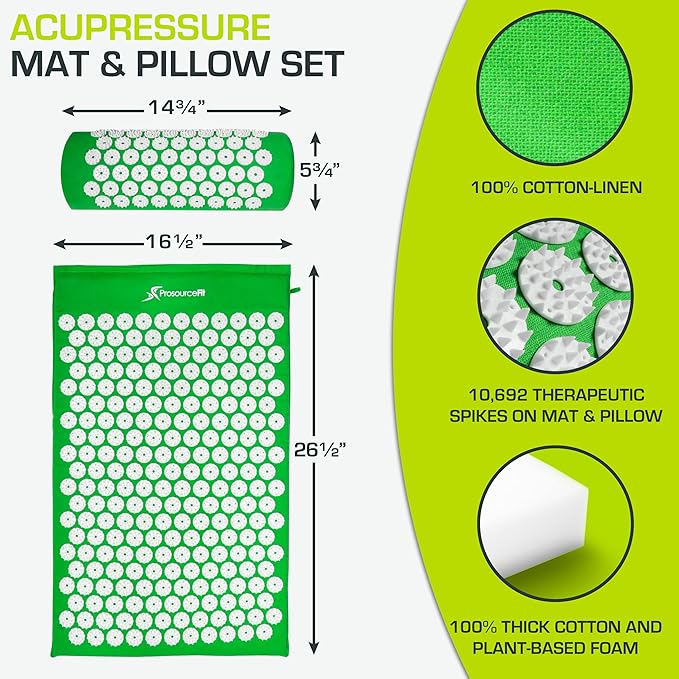 ProsourceFit Acupressure Mat and Pillow Set for Back/Neck Pain Relief and Muscle Relaxation, Large - Gray/Gray