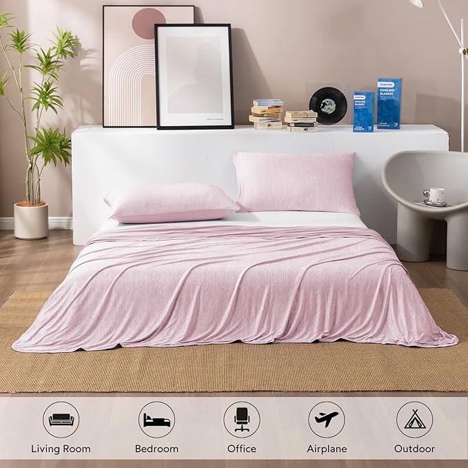 HOMFINE Cooling Blankets for Hot Sleepers - Summer Blanket Thin Lightweight Breathable Soft Double Side Enhanced Cooling for Bed Couch Sofa, Keep Cool for Night Sweats (Pink, 90 x 90 inches)