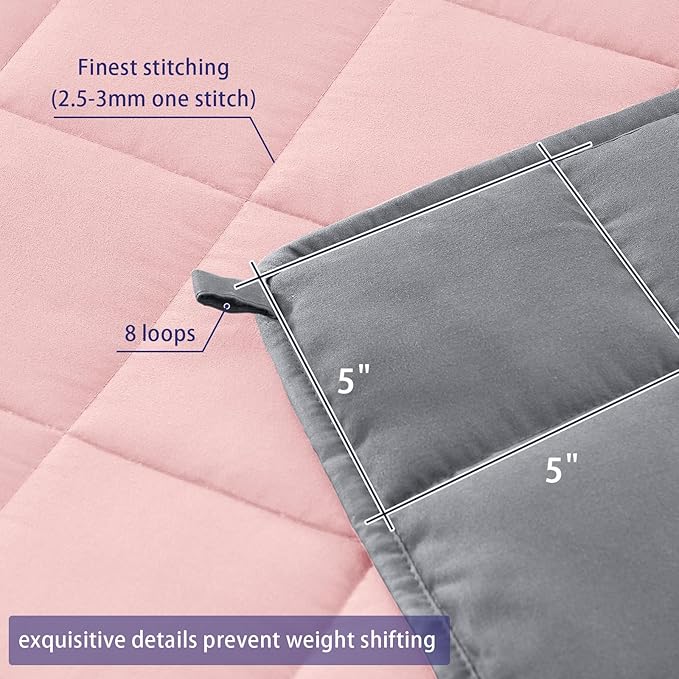 yescool Weighted Blanket for Adults (12 lbs, 60" x 80", Pink Grey) Cooling Heavy Blanket for Sleeping Perfect for 110-130 lbs, Queen Size Breathable Blanket with Premium Glass Bead, Machine Washable