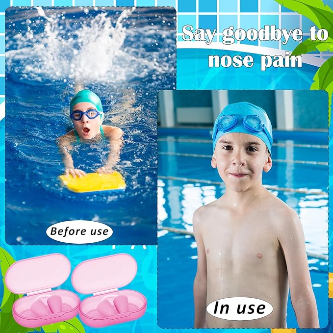 2 Pack Nose Plugs for Swimming for Adults and Kids (Age 7-12), Waterproof Soft Silicone Swimming Protectors Nose Block Nostril Plugs for Swimmers Surfers Water Sports