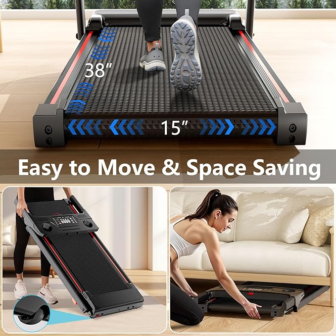 Treadmill with 5% Incline, Walking Pad Treadmill with Handle Bar, Portable Folding Treadmills for Running and Walking, 3.0HP Brushless Motorized, 5 Layers Shock-Absorbing