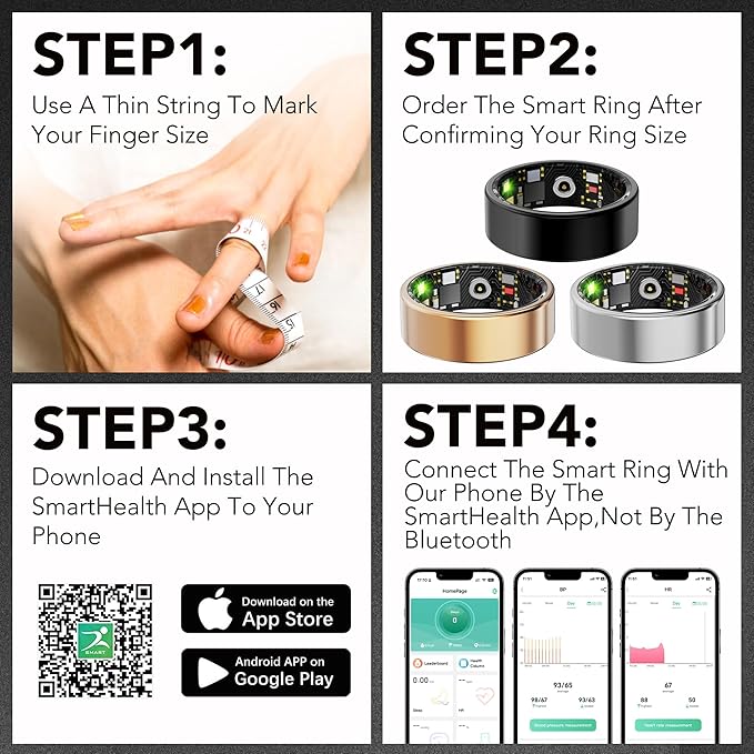 Smart Health Ring for Women Men Fitness Tracker with Heart Rate, Blood Oxygen, Blood Pressure, Sleep Monitoring, Step Counting, IP68 Waterproof for iOS and Android, No Subscription Fee, Gold 6#