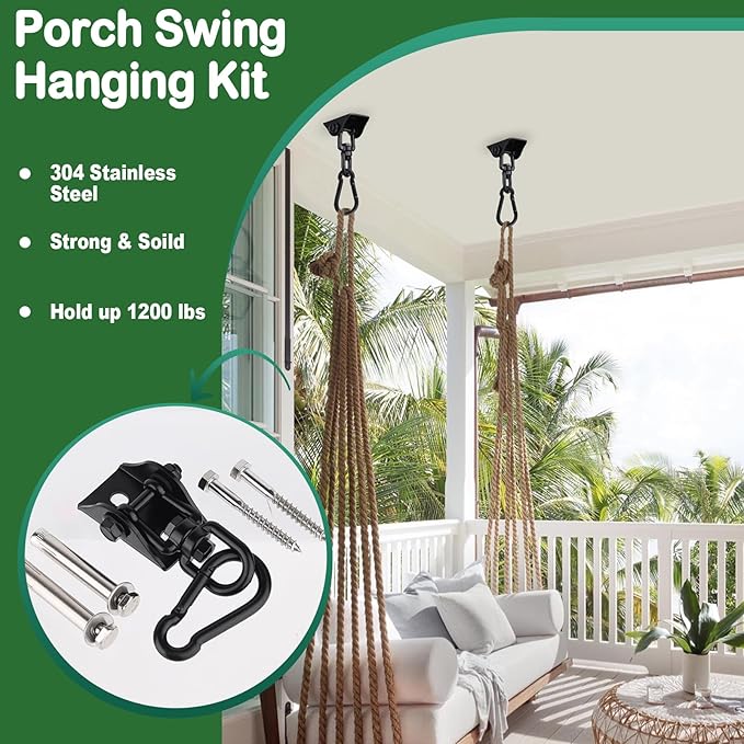 Hammock Hanging Kit, Porch Swing Hanging Kit 1200 Lb Capacity, Hammock Ceiling Hooks Heavy Duty 360°Rotating Hanging Swing Chair Hardware for Hammock Chair Stand, Porch, Yoga, Gym
