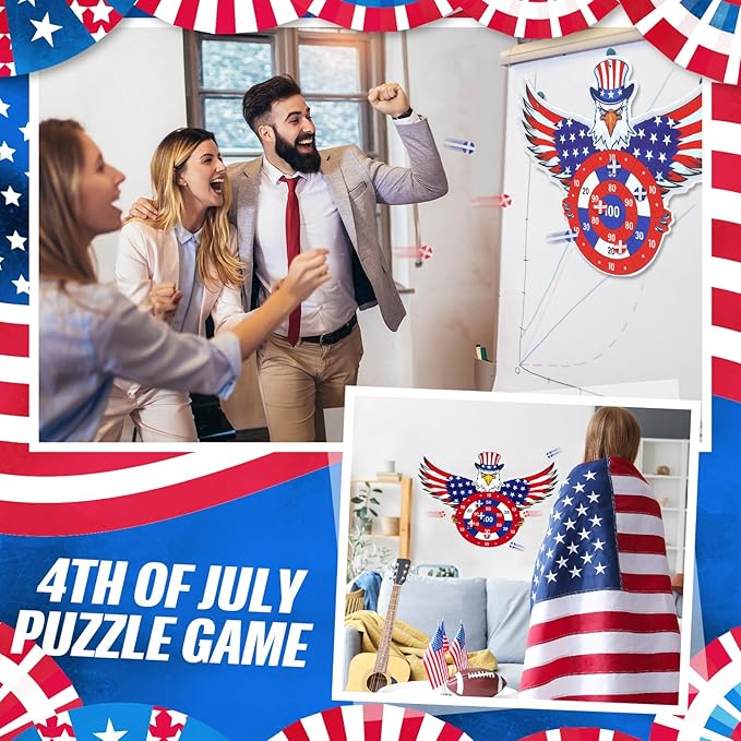4th of July Games Set Patriotic Dart Board Games with 6 Sticky Balls Independence American Day Party Favor for Red White and Blue Party Throwing Indoor Outdoor Yard(Eagle)