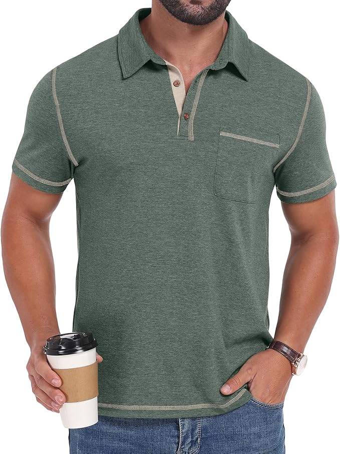 Sailwind Men's Short Sleeve Polo Shirts Casual Summer Classic Collared Golf Shirt with Pocket