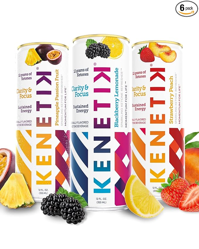 KENETIK Nootropic Ketone Drink, Ketones for Energy & Focus, Caffeine & Sugar Free, High Performance D-BHB Ketone Mix, Fuel w/Zero Crash or Jitters, Ready to Drink - Variety 6 Pk