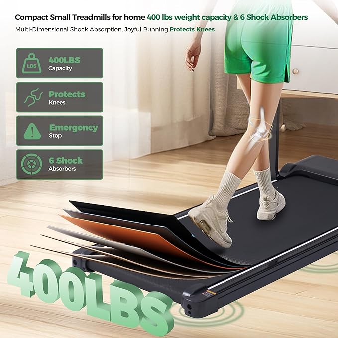 Walking Pad with Handle Bar, Folding Treadmill with Handles for Home Small Spaces, Compact Walking Pad Treadmill with Handle, 3.5HP Electric Portable Treadmills for Home, 400LBS Capacity