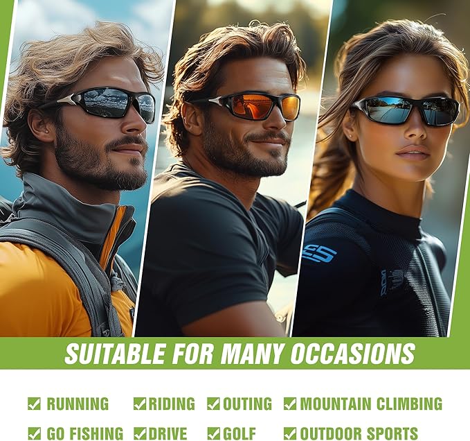 3 Pack Polarized Sports Sunglasses for Men, Mens Sunglasses Wrap Around UV400 Protection for Cycling Fishing Driving