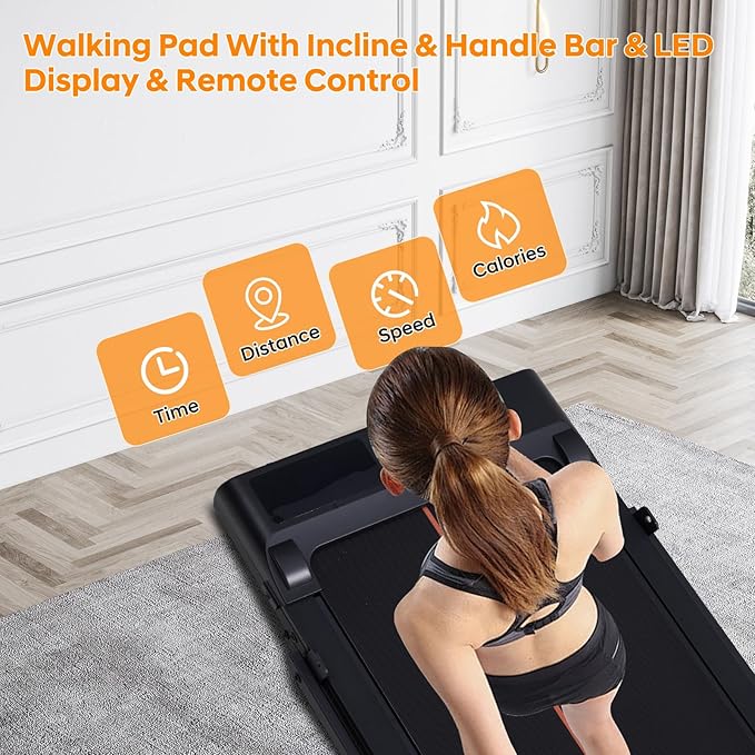Walking Pad with Handle Bar and Incline, 3.0HP Portable Small Treadmills with Handles for Home Small Spaces, 0.6-6.2MPH Electric Compact Walking Pads Treadmills with Incline, 320LB Capacity