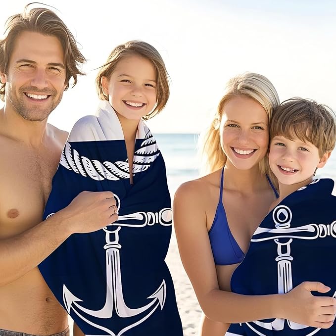 JML Personalized Beach Towel with Name, Custom Anchor Beach Towel, Customized Microfiber Pool Towel, Quick Dry & Absorbent Swim Towel for Adult,Mother's Day, Birthday, Summer Holiday,Vacation