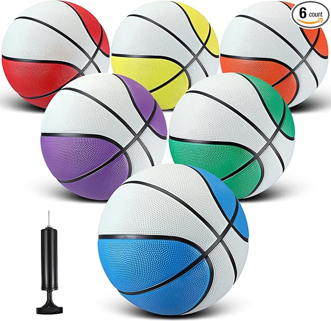 Jenaai 6 Pcs Rubber Basketballs Official Size Bulk Streetballs Multicolor Basket Balls with Pump Plain Basketball Set for Adult Youth Gifts Indoor Outdoor Training Games