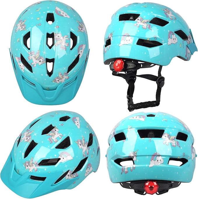 Kids Bike Helmet,Bavilk Kids Boys Girls Bike Helmets with LED Light Detachable Visor Children Youth Teen Multi-Sport for Skating Cycling Scooter Skateboard Adjustable & Lightweight 19.7"-22.4"