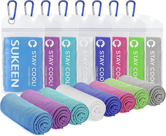 Sukeen 8 Pack Cooling Towel (40"x12"), Ice Towel Sets,Soft Breathable Chilly Towel,Microfiber Towel for Yoga,Sport,Running,Gym,Workout,Camping,Fitness,Workout