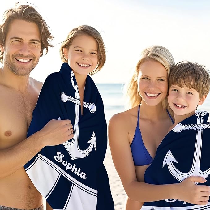 JML Personalized Beach Towel with Name, Custom Anchor Beach Towel, Customized Microfiber Pool Towel, Quick Dry & Absorbent Swim Towel for Adult,Anniversary, Birthday, Summer Holiday,Vacation