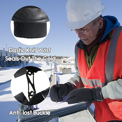 HANDLANDY Winter Gloves for Men Women, Thermal Gloves for Cold Weather Driving Cycling Ski Outdoor, Insulated Leather Work Gloves (Small, Black)