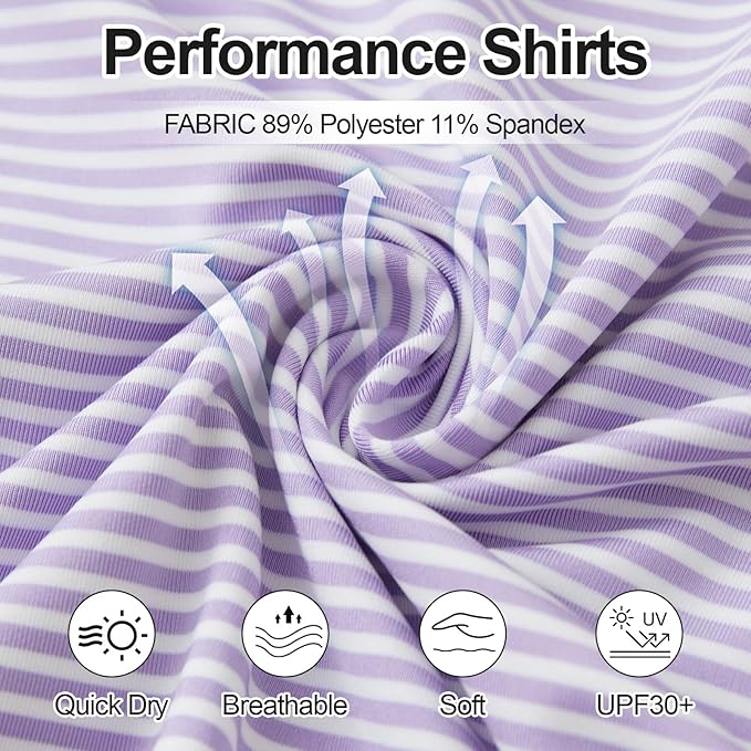 Golf Shirts for Men - Moisture Wicking Short Sleeve Performance Sport Casual Striped Collared Mens Polo Shirt