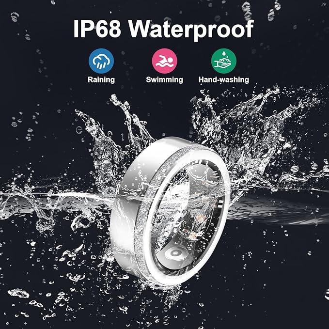 Health Tracker Smart Ring for Men Women-IP68 Waterproof Sleep Tracker with Heart Rate/Blood Pressure/Blood/Physiological Cycle/Oxygen Tracking, Step Counter, iOS & Android Compatible (8#)