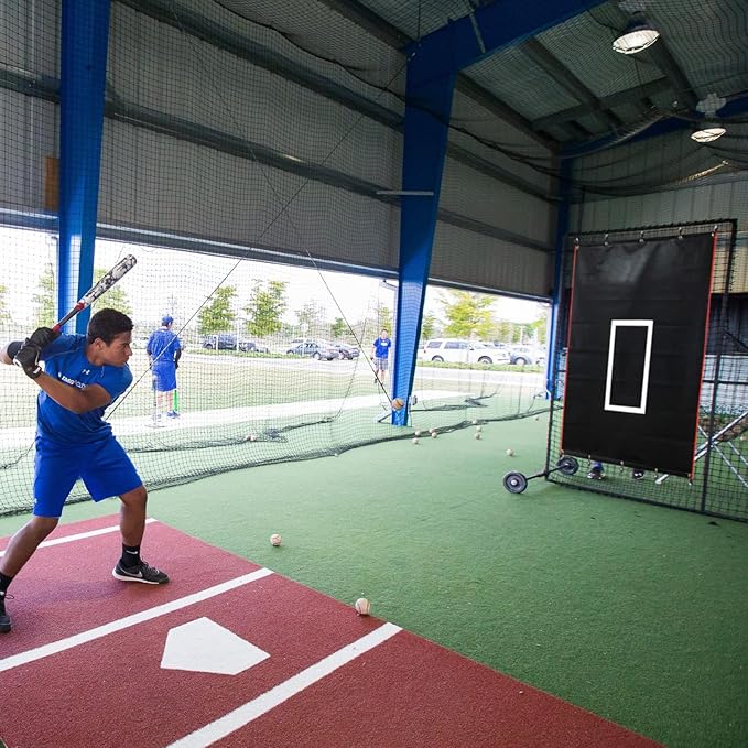 Baseball Batting Cage Backstop with Strike Zone Target - Heavy Duty 4x6/6x8FT PVC Backstop Net for Pitching Practice Backyard Training