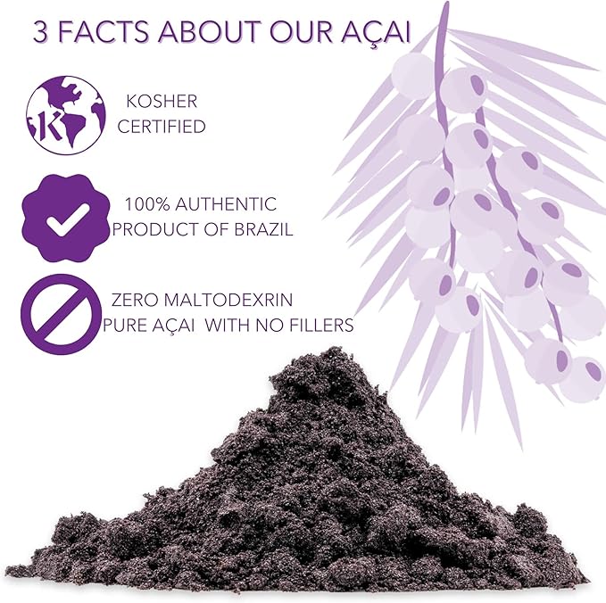 Slofoodgroup Freeze Dried Açaí Powder - Pure Acai Powder from Brazil (1 Lb Açaí), Acai Fruit Powder