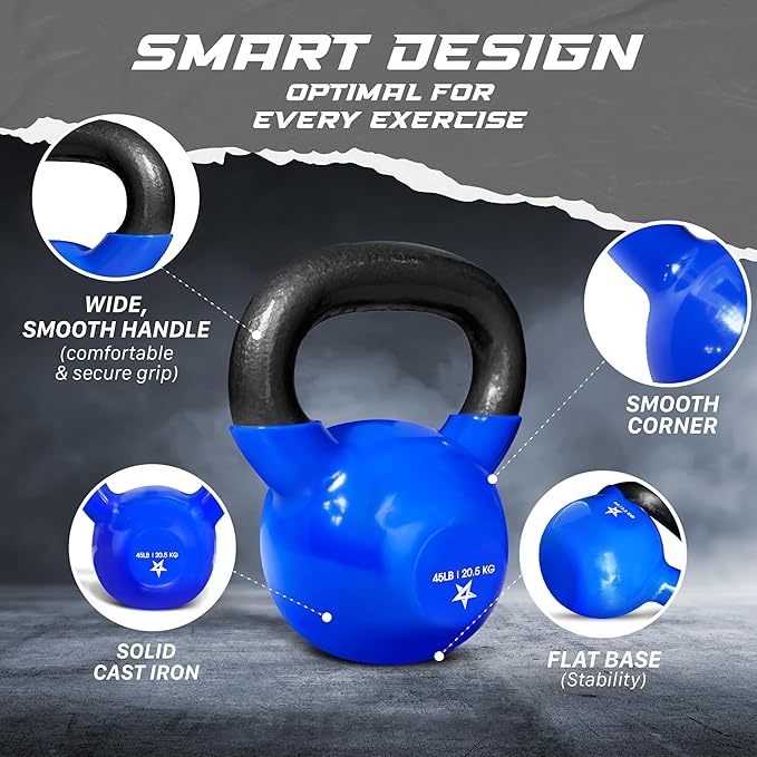 Yes4All 5-100 LB Kettlebells Vinyl Coated Cast Iron for Dumbbell Weights Exercises, Gym, Fitness, Full Body Workout Equipment Push up, Grip and Strength Training