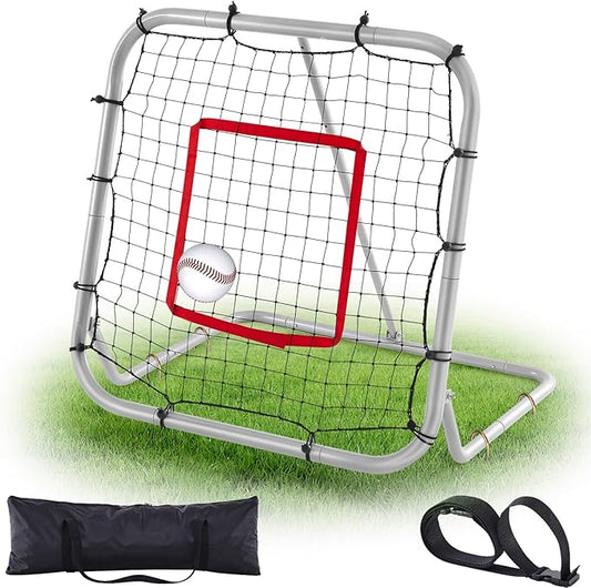 3' x 3'/1.67' x 1.67' Pro Portable Baseball and Softball Rebounder Adjustable Heavy Duty Pitch-Back Net with Bag Strap Fielding Trainer Net 3 Angles Ground Balls Line Drives Pop Flies