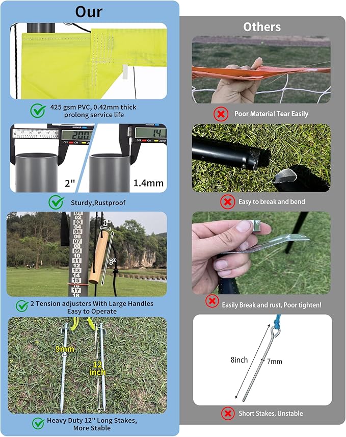 2025 Outdoor Professional Volleyball Net Set for Backyard Beach with Tetoron Net, Adjustable 2" Aluminum Poles, PU Volleyball,Carry Bag - Easy Setup & Anti-Sagg with 2 Tension Adjusters