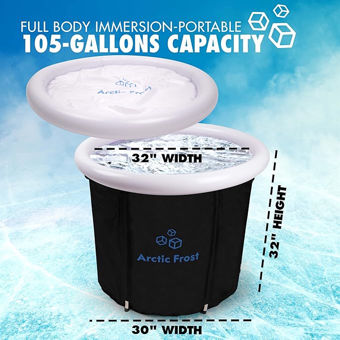 Large Round Professional Ice Bath Tub-105 Gallon Inflatable Cold Plunge- Portable Lightweight Easy to Set Up for Full Cold Water Immersion, Faster Recovery (Black, Round Bath(32x32x30)