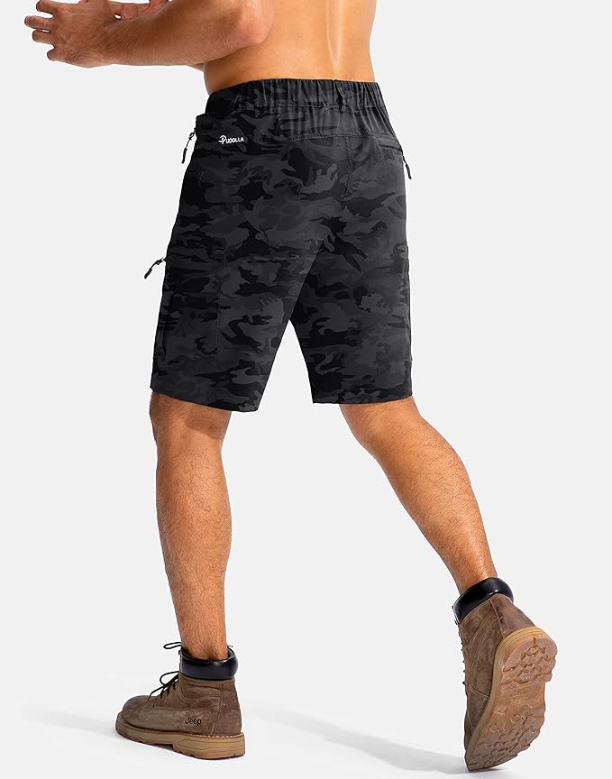 Pudolla Men's Hiking Cargo Shorts 9" Lightweight Outdoor Work Shorts for Men Travel Golf Camping Casual with 5 Zipper Pockets