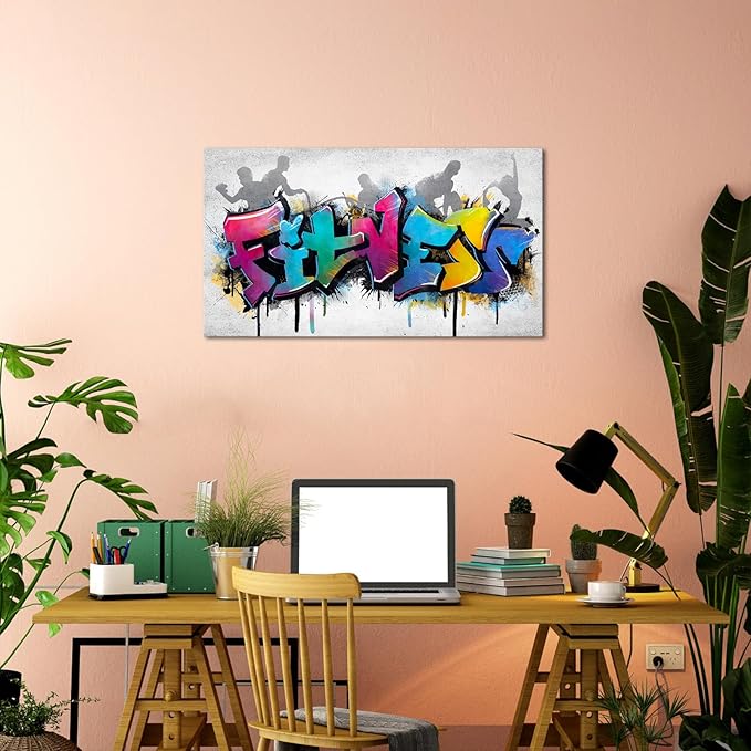 iHAPPYWALL Large Fitness Sports Canvas Wall Art Abstract Colorful Fitness Motivational Life Quote for Gym Workout Room Home Bedroom Office Ready to Hang 20x36inch (Purple)