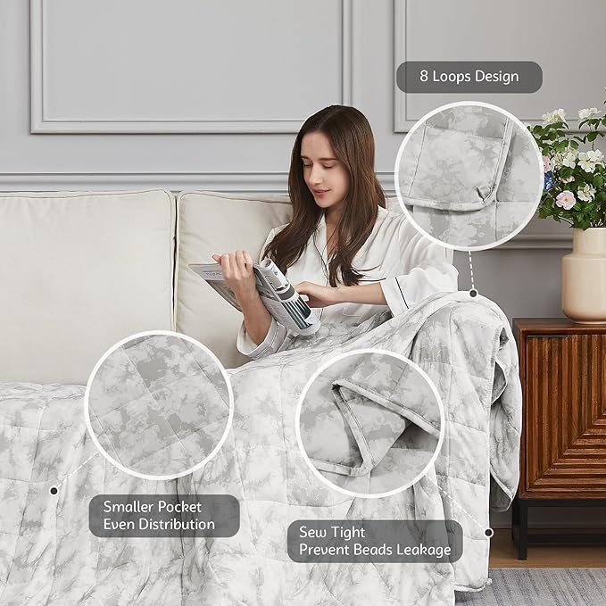 L'AGRATY Weighted Blanket - 48"x72" 20lbs Cooling Breathable Heavy Blanket with Glass Beads for Adult All-Season