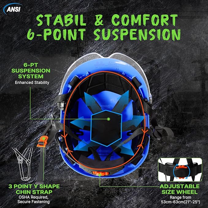 AOLAMEGS Construction Safety Hard Hat - ANSI Z89.1 Type Ι OSHA Approved Safety Helmets with Chin Straps Lightweight Reflective Vented ABS Hard Hats For Men Women Industrial Workwear 6-point Suspension