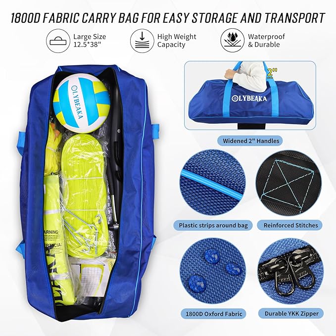 2025 Outdoor Professional Volleyball Net Set for Backyard Beach with Tetoron Net, Adjustable 2" Aluminum Poles, PU Volleyball,Carry Bag - Easy Setup & Anti-Sagg with 2 Tension Adjusters