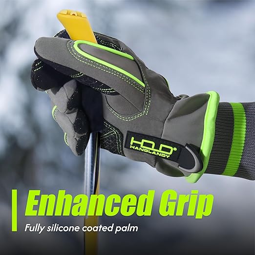 HANDLANDY Waterproof Insulated Work Gloves, 3M Thinsulate Thermal Winter Gloves for Men Women Touch Screen, Warm Ski Snowboard Cold Weather Gloves (Green-men Size, Large)