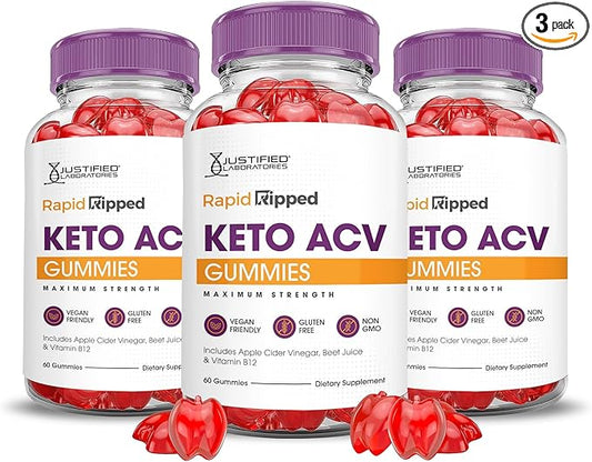 Justified Laboratories (3 Pack Rapid Ripped Keto ACV Vegan Non GMO 180 Gummies