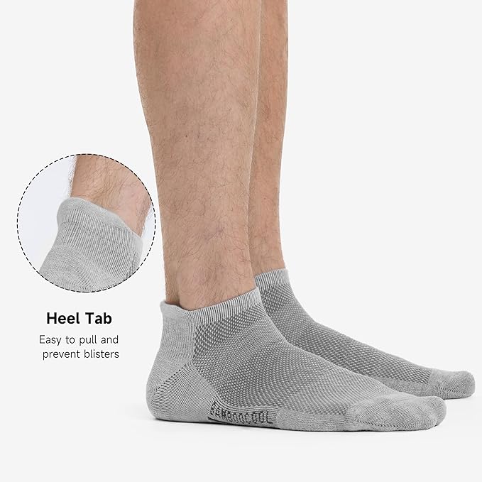 BAMBOO COOL Men's Ankle Socks Athletic Cushioned Moisture Wicking, Running Socks Arch Support Breathable, Heel Tab 8 Pack
